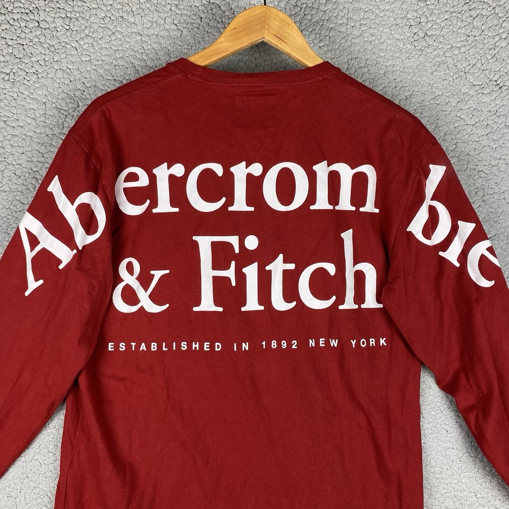 Abercrombie and Fitch Spell out T-shirt Mens M All Over‎ Red y2k vtg Long Sleeve